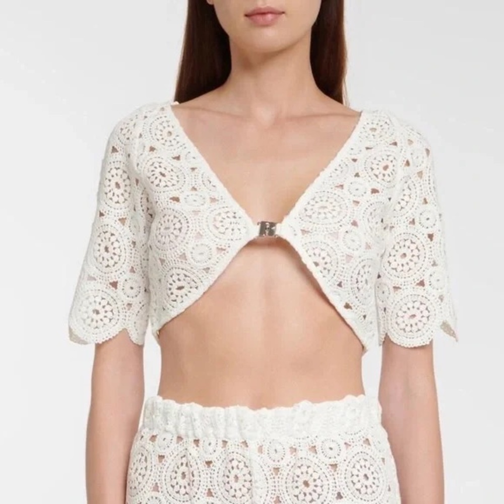 Rotate Chic White Crochet Crop Top